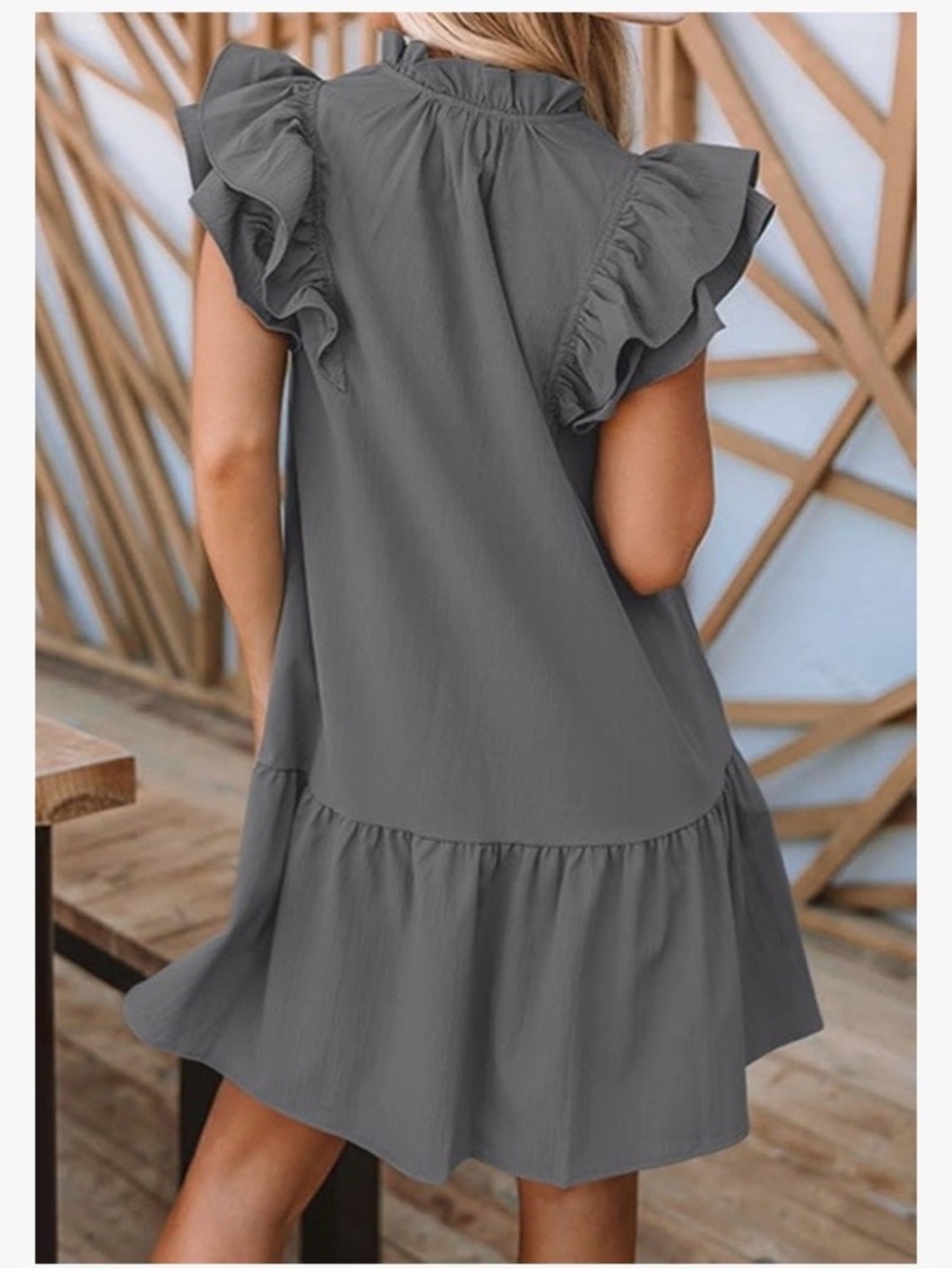 NWOT- Dokotoo Gray Ruffle Sleeve Babydoll Dress Size XXL (18) Boho Mini - Picture 7 of 11
